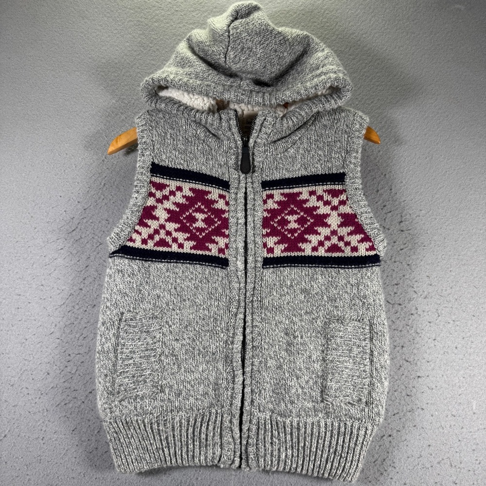 Between Me & You Sherpa Lined Knit Vest Womens Large Gray Wool Aztec Heavyweight